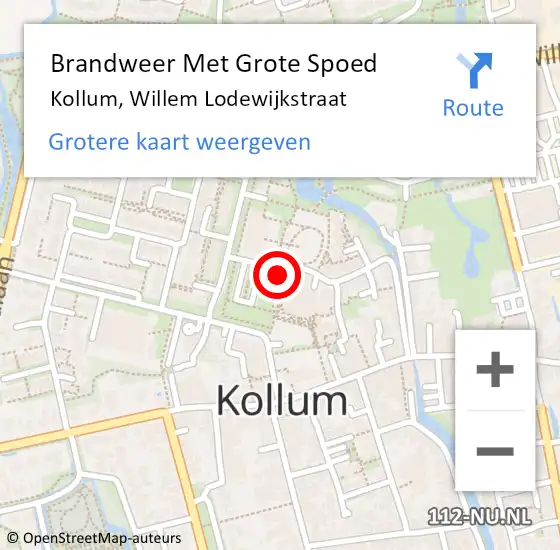 Locatie op kaart van de 112 melding: Brandweer Met Grote Spoed Naar Kollum, Willem Lodewijkstraat op 1 juni 2016 07:13