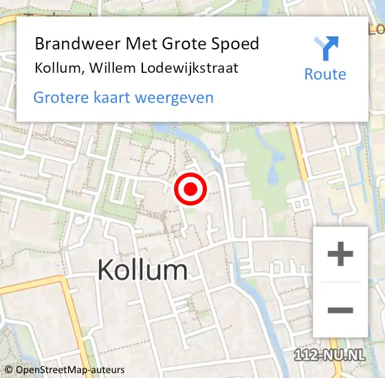 Locatie op kaart van de 112 melding: Brandweer Met Grote Spoed Naar Kollum, Willem Lodewijkstraat op 1 juni 2016 07:26