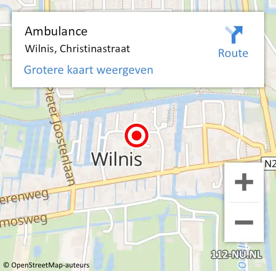 Locatie op kaart van de 112 melding: Ambulance Wilnis, Christinastraat op 1 juni 2016 10:30