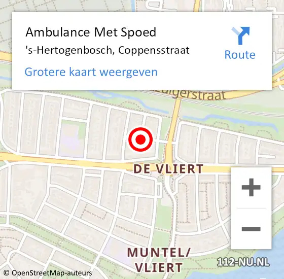 Locatie op kaart van de 112 melding: Ambulance Met Spoed Naar 's-Hertogenbosch, Coppensstraat op 1 juni 2016 11:40