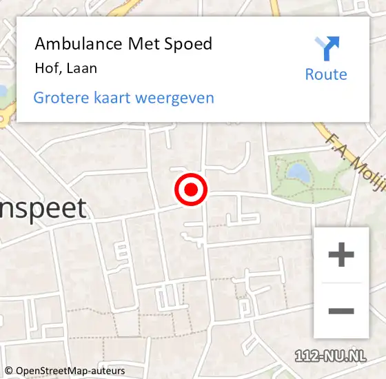 Locatie op kaart van de 112 melding: Ambulance Met Spoed Naar Hof, Laan op 16 december 2013 20:30