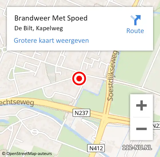 Locatie op kaart van de 112 melding: Brandweer Met Spoed Naar De Bilt, Kapelweg op 1 juni 2016 12:13