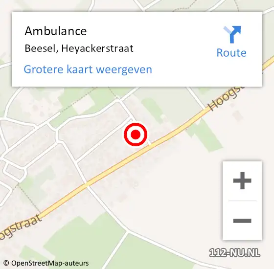 Locatie op kaart van de 112 melding: Ambulance Beesel, Heyackerstraat op 1 juni 2016 12:24