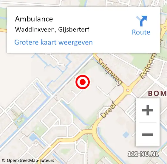 Locatie op kaart van de 112 melding: Ambulance Waddinxveen, Gijsberterf op 1 juni 2016 13:19