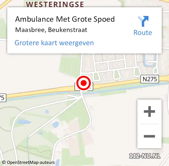 Locatie op kaart van de 112 melding: Ambulance Met Grote Spoed Naar Maasbree, Beukenstraat op 1 juni 2016 13:38