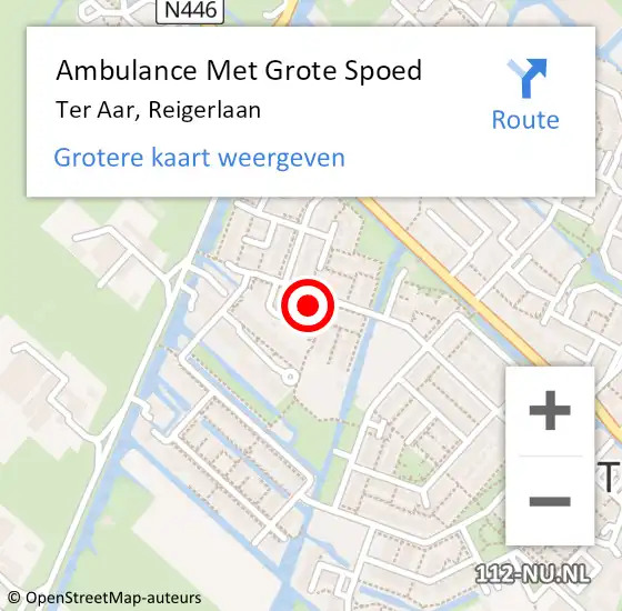 Locatie op kaart van de 112 melding: Ambulance Met Grote Spoed Naar Ter Aar, Reigerlaan op 1 juni 2016 13:49