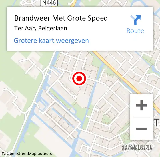 Locatie op kaart van de 112 melding: Brandweer Met Grote Spoed Naar Ter Aar, Reigerlaan op 1 juni 2016 13:50