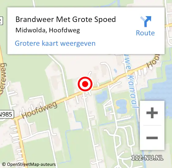 Locatie op kaart van de 112 melding: Brandweer Met Grote Spoed Naar Midwolda, Hoofdweg op 1 juni 2016 14:15