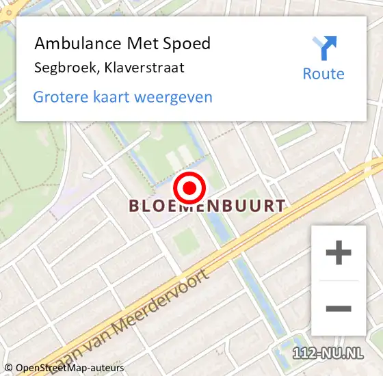 Locatie op kaart van de 112 melding: Ambulance Met Spoed Naar Segbroek, Klaverstraat op 16 december 2013 20:58