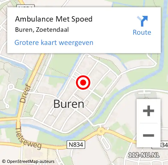 Locatie op kaart van de 112 melding: Ambulance Met Spoed Naar Buren, Zoetendaal op 1 juni 2016 16:58