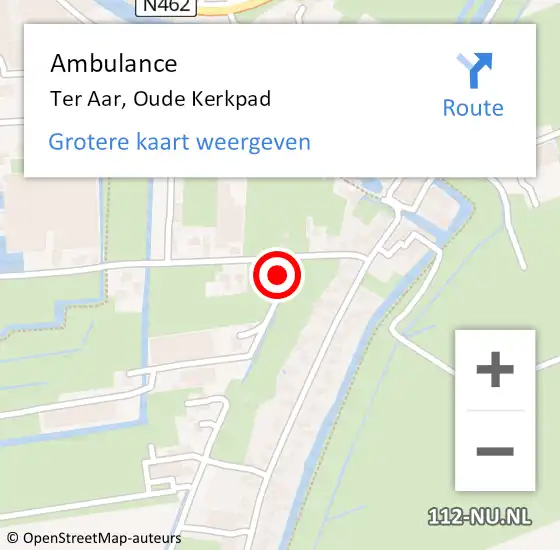 Locatie op kaart van de 112 melding: Ambulance Ter Aar, Oude Kerkpad op 1 juni 2016 17:51