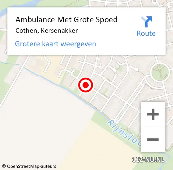 Locatie op kaart van de 112 melding: Ambulance Met Grote Spoed Naar Cothen, Kersenakker op 1 juni 2016 18:44