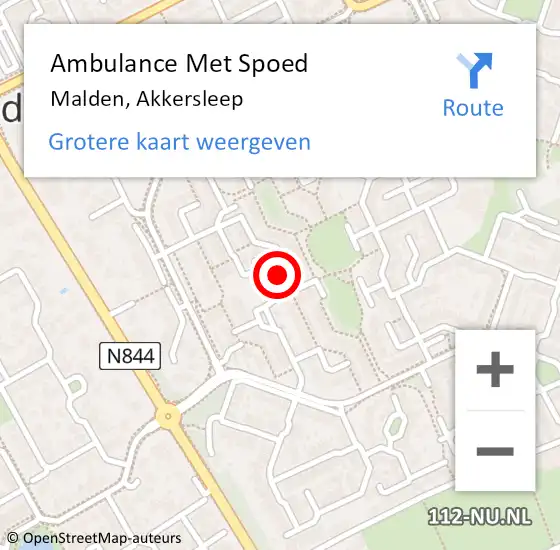 Locatie op kaart van de 112 melding: Ambulance Met Spoed Naar Malden, Akkersleep op 1 juni 2016 20:07