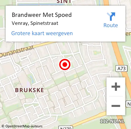 Locatie op kaart van de 112 melding: Brandweer Met Spoed Naar Venray, Spinetstraat op 1 juni 2016 20:42