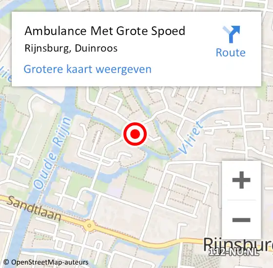 Locatie op kaart van de 112 melding: Ambulance Met Grote Spoed Naar Rijnsburg, Duinroos op 1 juni 2016 22:09