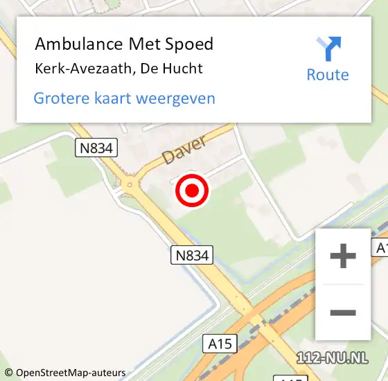 Locatie op kaart van de 112 melding: Ambulance Met Spoed Naar Kerk-Avezaath, De Hucht op 1 juni 2016 22:35