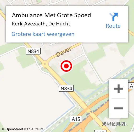 Locatie op kaart van de 112 melding: Ambulance Met Grote Spoed Naar Kerk-Avezaath, De Hucht op 1 juni 2016 22:36