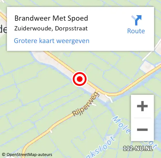 Locatie op kaart van de 112 melding: Brandweer Met Spoed Naar Zuiderwoude, Dorpsstraat op 1 juni 2016 23:45