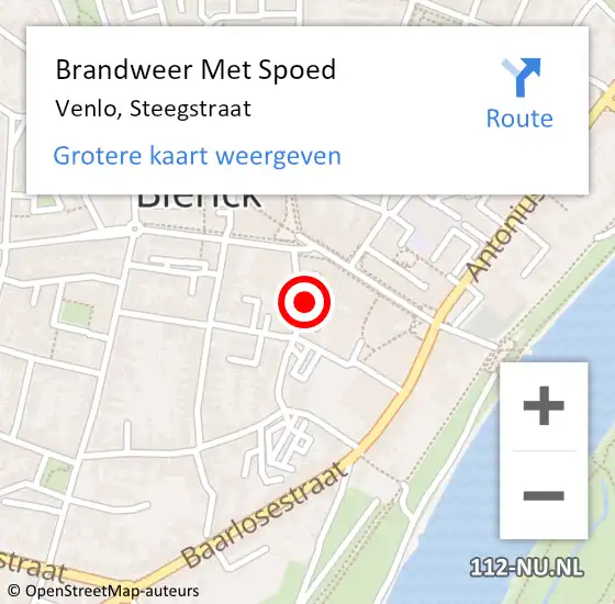 Locatie op kaart van de 112 melding: Brandweer Met Spoed Naar Venlo, Steegstraat op 2 juni 2016 00:06