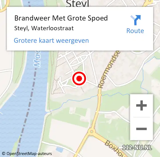 Locatie op kaart van de 112 melding: Brandweer Met Grote Spoed Naar Steyl, Waterloostraat op 2 juni 2016 00:22