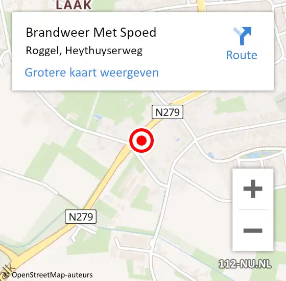 Locatie op kaart van de 112 melding: Brandweer Met Spoed Naar Roggel, Heythuyserweg op 2 juni 2016 01:02