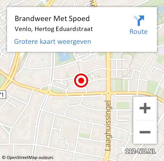 Locatie op kaart van de 112 melding: Brandweer Met Spoed Naar Venlo, Hertog Eduardstraat op 2 juni 2016 01:43