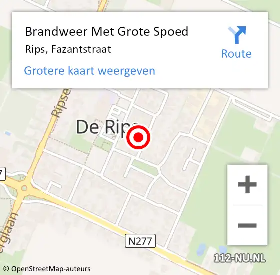 Locatie op kaart van de 112 melding: Brandweer Met Grote Spoed Naar Rips, Fazantstraat op 2 juni 2016 03:48