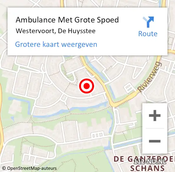 Locatie op kaart van de 112 melding: Ambulance Met Grote Spoed Naar Westervoort, De Huysstee op 2 juni 2016 07:20