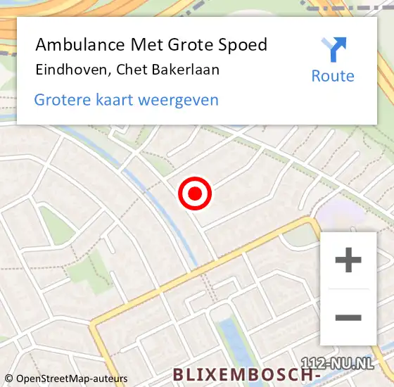 Locatie op kaart van de 112 melding: Ambulance Met Grote Spoed Naar Eindhoven, Chet Bakerlaan op 2 juni 2016 08:02