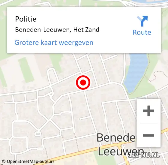 Locatie op kaart van de 112 melding: Politie Beneden-Leeuwen, Het Zand op 2 juni 2016 08:25