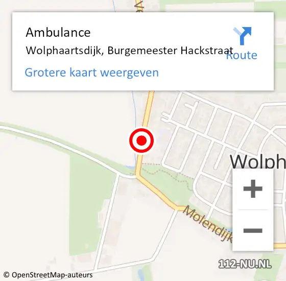 Locatie op kaart van de 112 melding: Ambulance Wolphaartsdijk, Burgemeester Hackstraat op 2 juni 2016 12:40