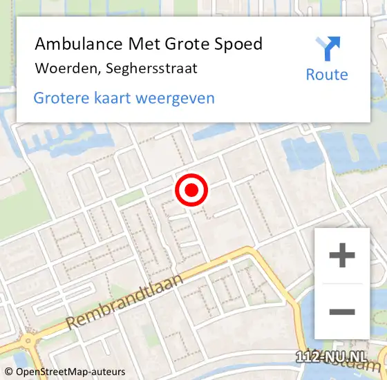 Locatie op kaart van de 112 melding: Ambulance Met Grote Spoed Naar Woerden, Seghersstraat op 2 juni 2016 13:36