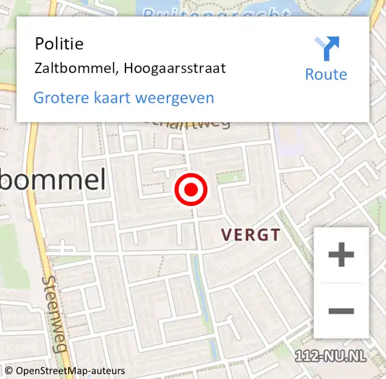 Locatie op kaart van de 112 melding: Politie Zaltbommel, Hoogaarsstraat op 2 juni 2016 13:47