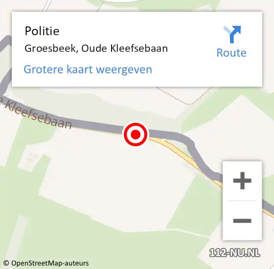 Locatie op kaart van de 112 melding: Politie Groesbeek, Oude Kleefsebaan op 2 juni 2016 13:56