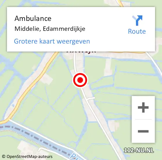 Locatie op kaart van de 112 melding: Ambulance Middelie, Edammerdijkje op 2 juni 2016 15:10