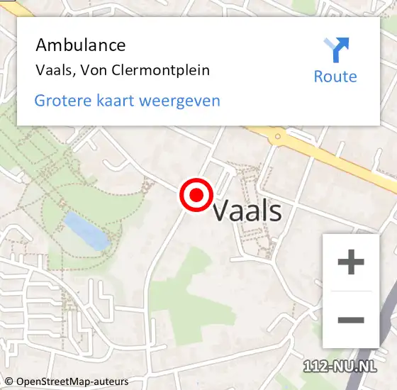 Locatie op kaart van de 112 melding: Ambulance Vaals, Von Clermontplein op 17 december 2013 01:09