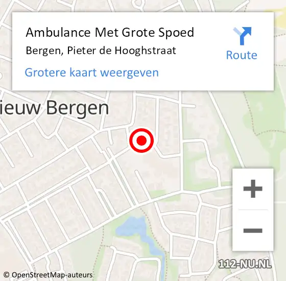 Locatie op kaart van de 112 melding: Ambulance Met Grote Spoed Naar Bergen, Pieter de Hooghstraat op 2 juni 2016 15:59