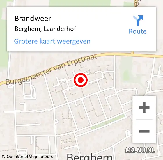 Locatie op kaart van de 112 melding: Brandweer Berghem, Laanderhof op 2 juni 2016 16:00