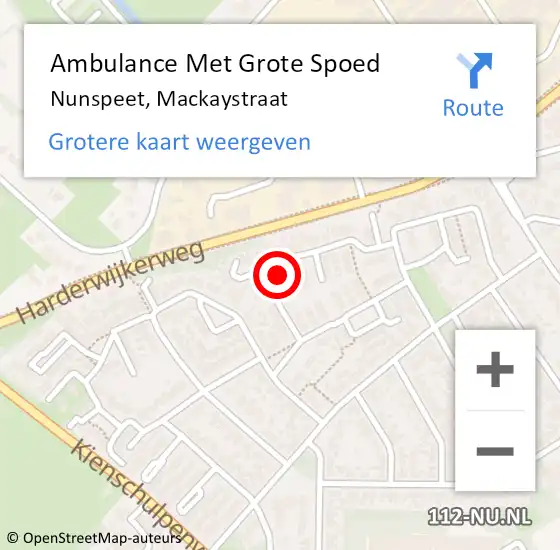 Locatie op kaart van de 112 melding: Ambulance Met Grote Spoed Naar Nunspeet, Mackaystraat op 2 juni 2016 16:10