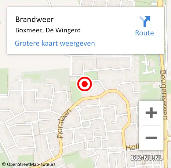 Locatie op kaart van de 112 melding: Brandweer Boxmeer, De Wingerd op 2 juni 2016 16:20