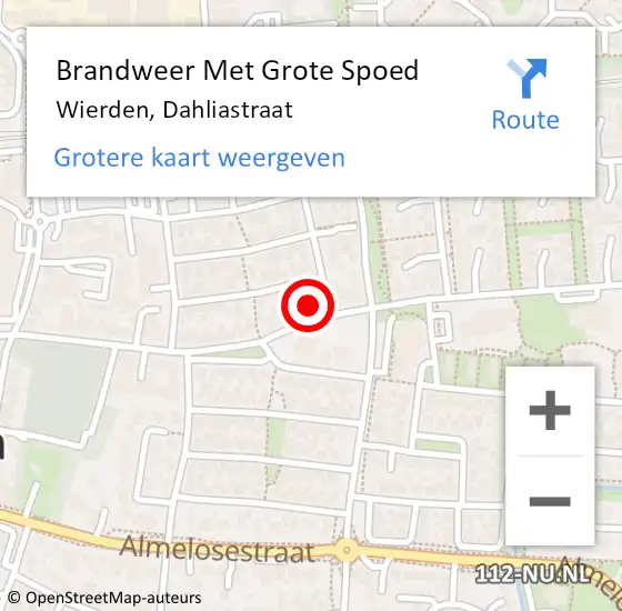 Locatie op kaart van de 112 melding: Brandweer Met Grote Spoed Naar Wierden, Dahliastraat op 2 juni 2016 16:41