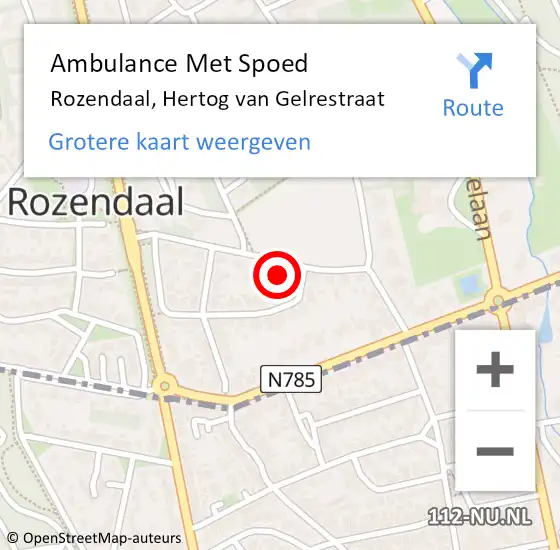 Locatie op kaart van de 112 melding: Ambulance Met Spoed Naar Rozendaal, Hertog van Gelrestraat op 2 juni 2016 17:10