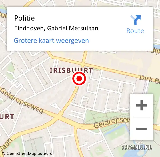 Locatie op kaart van de 112 melding: Politie Eindhoven, Gabriel Metsulaan op 2 juni 2016 17:24