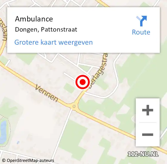 Locatie op kaart van de 112 melding: Ambulance Dongen, Pattonstraat op 2 juni 2016 18:08