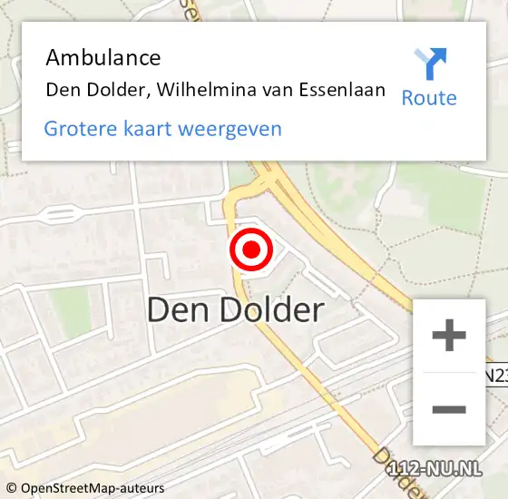 Locatie op kaart van de 112 melding: Ambulance Den Dolder, Wilhelmina van Essenlaan op 2 juni 2016 19:50