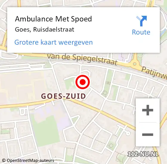 Locatie op kaart van de 112 melding: Ambulance Met Spoed Naar Goes, Ruisdaelstraat op 2 juni 2016 20:15