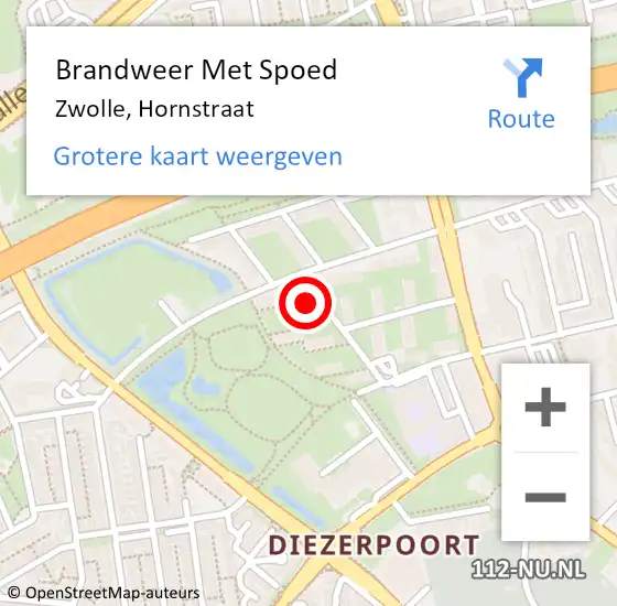 Locatie op kaart van de 112 melding: Brandweer Met Spoed Naar Zwolle, Hornstraat op 2 juni 2016 20:48