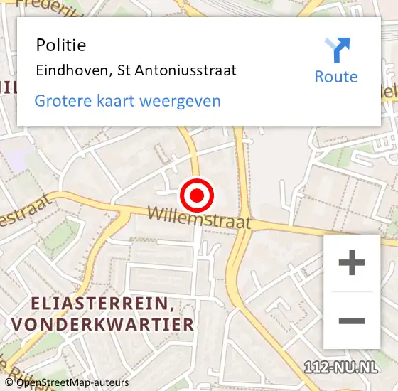 Locatie op kaart van de 112 melding: Politie Eindhoven, St Antoniusstraat op 2 juni 2016 22:28