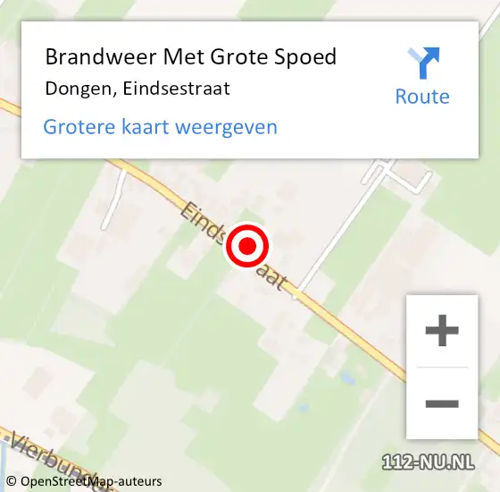 Locatie op kaart van de 112 melding: Brandweer Met Grote Spoed Naar Dongen, Eindsestraat op 2 juni 2016 22:39