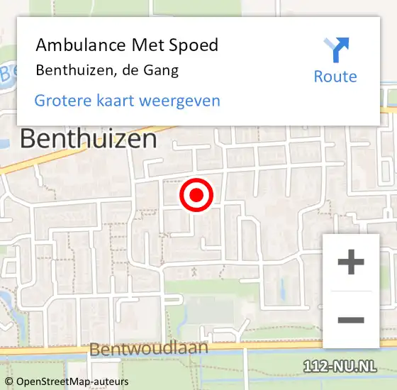 Locatie op kaart van de 112 melding: Ambulance Met Spoed Naar Benthuizen, de Gang op 2 juni 2016 23:28